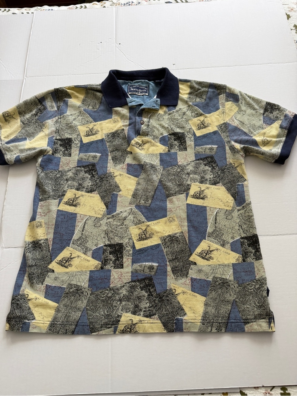 Vintage-Inspired Short-Sleeve Polo in Yellow & Blue
